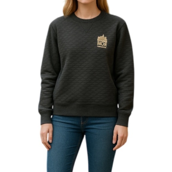 MARRIED TO THE MOB + BURTON Collab Quilted Crewneck Sweatshirt Grey Gold Size S - Picture 1 of 13